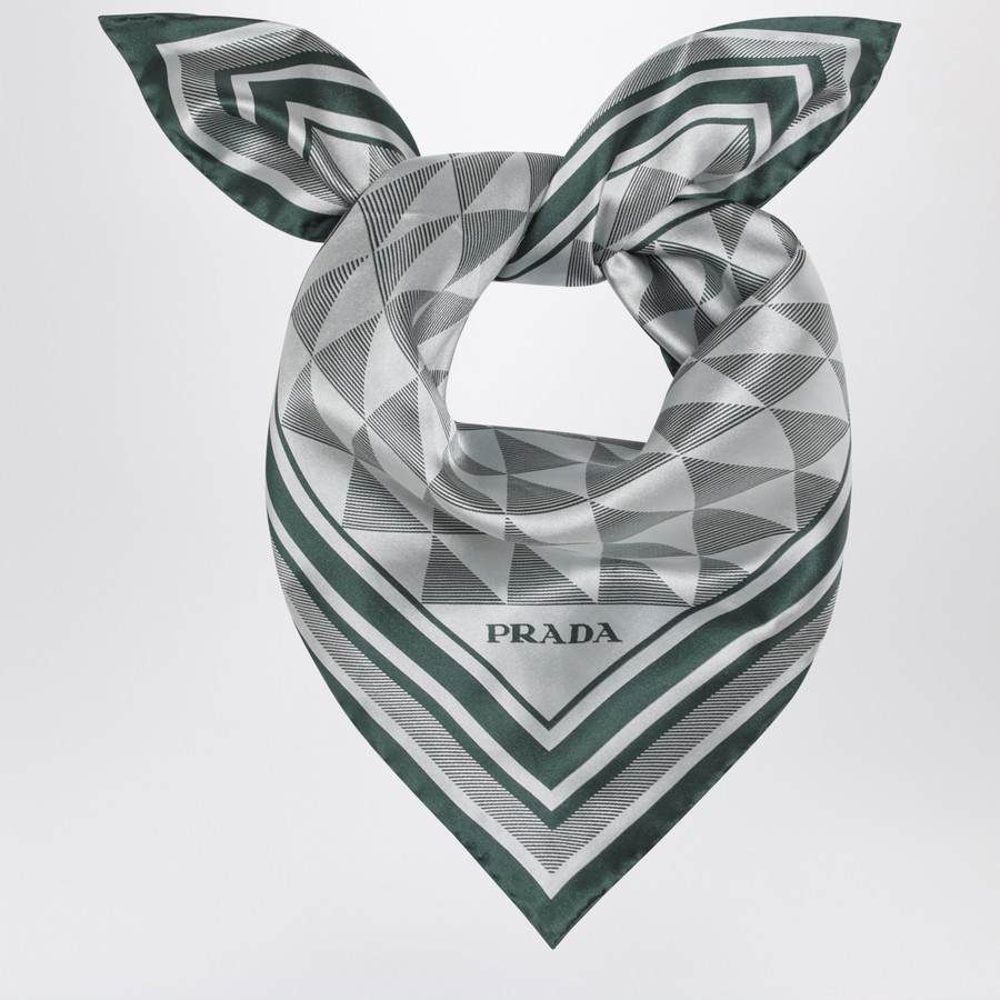 Prada Emerald printed silk twill scarf 55x55 | TheDoubleF