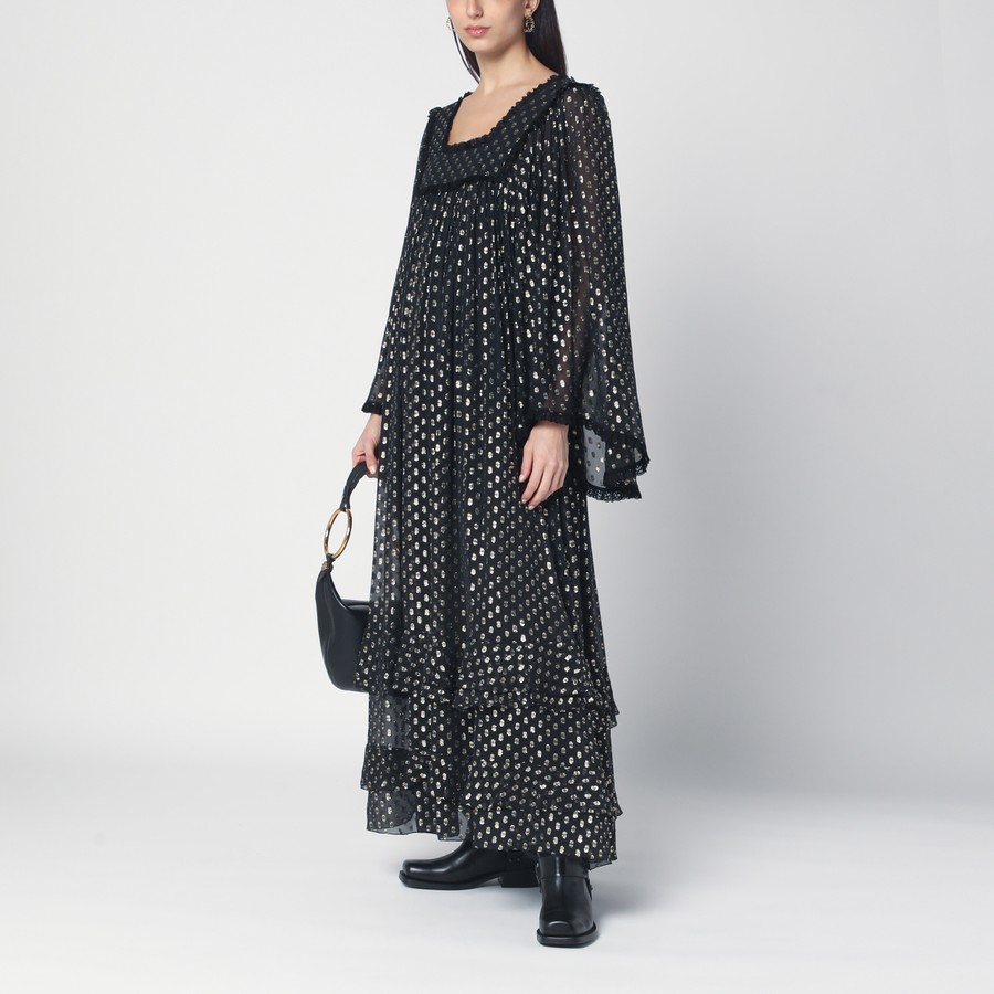 【LOULOUSEOUL】Pearl Dot Dress (Scarf Set / Black) Chloé Maxi black dress with lightweight silk ruffles