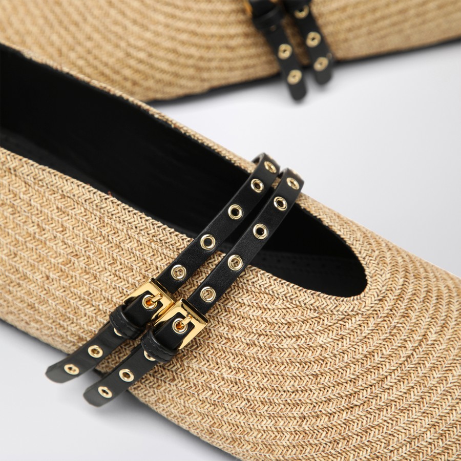 フラットシューズ ALAIA FW25 BALLERINAS PAPER STRAW (AA3A058TK036 113) Alaïa | Paper straw black ballet flats | Savannahs