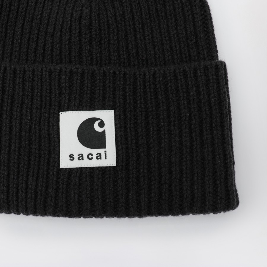Sacai Carhartt WIP Beanie ビニー ブラック Sacai x Carhartt WIP Black beanie with logo patch | TheDoubleF