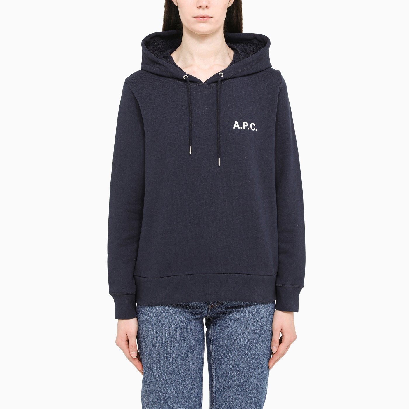 A.P.C. Logo-print navy blue hoodie | TheDoubleF