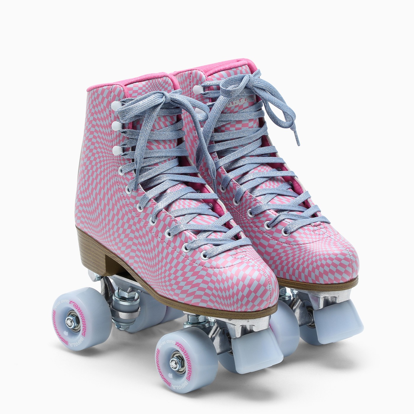 Impala Skate Pink/light blue Wavy Check roller skates TheDoubleF