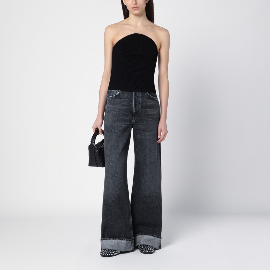 AGOLDE Dame dark grey wide ribbed denim jeans | TheDoubleF
