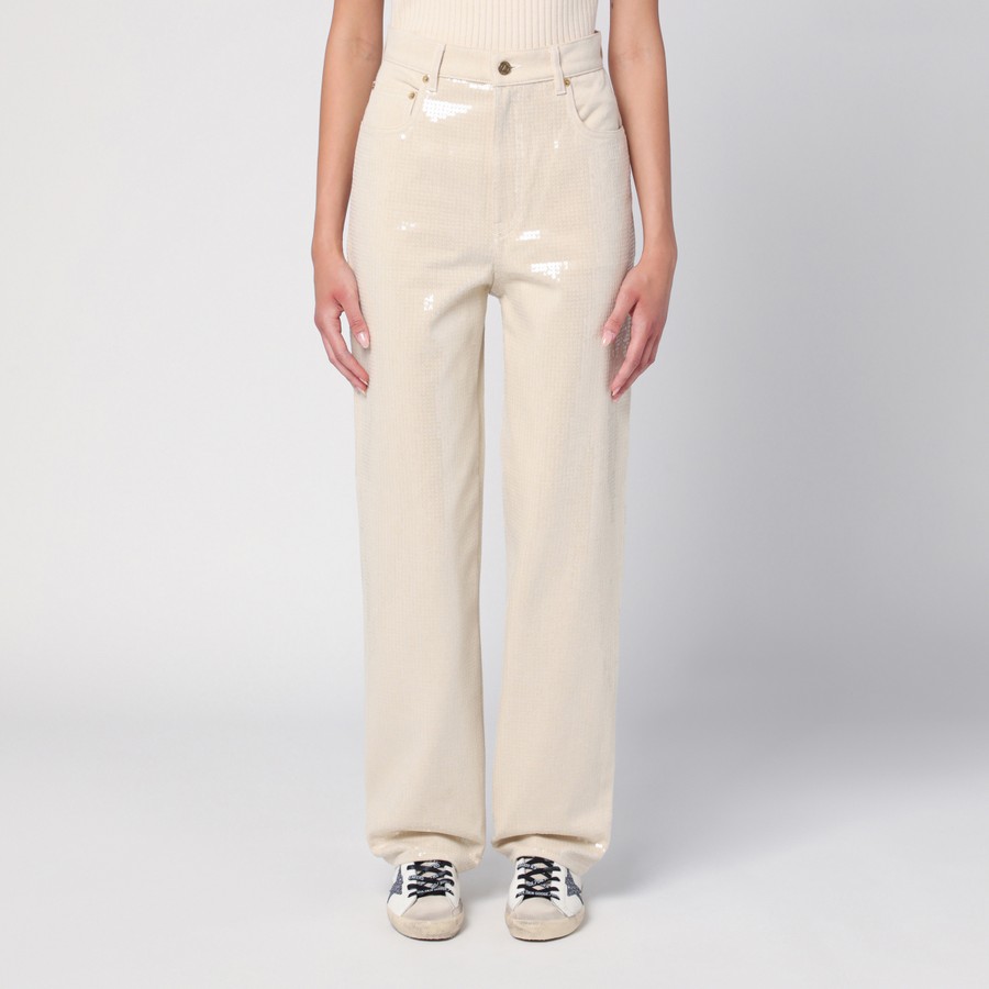 ボトムスその他 Golden  Trousers with transparent sequins ecru Ecru pants with transparent all-over sequins