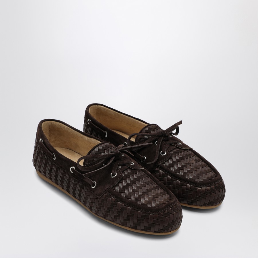 Miu Miu Brown leather and suede woven moccasins | TheDoubleF