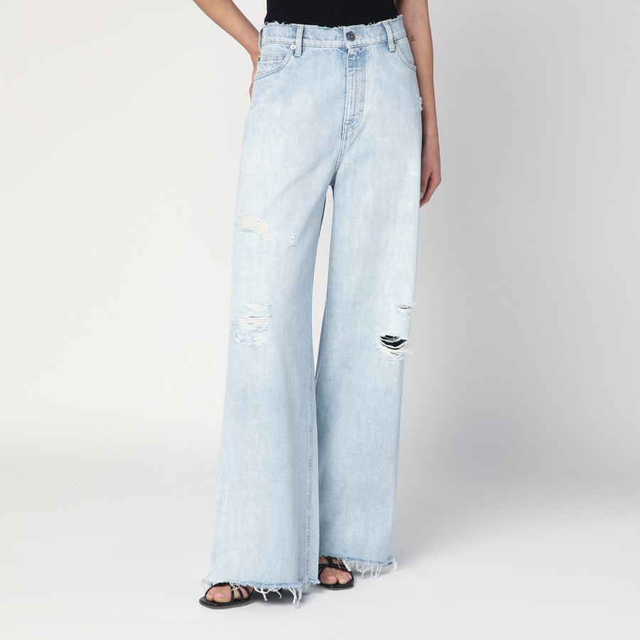 デニム・ジーパン GOLDEN GOOSE Women Denim Pants GWP02079 P00185050134 BLUE Golden Goose Wide faded blue jeans with rips | TheDoubleF