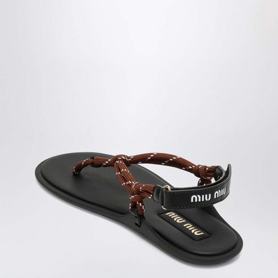 サンダル・ミュール Miu Miu Riviere Flat Sandal In Rope And Leather Miu Miu Tobacco-coloured Riviere sandal in rope and leather