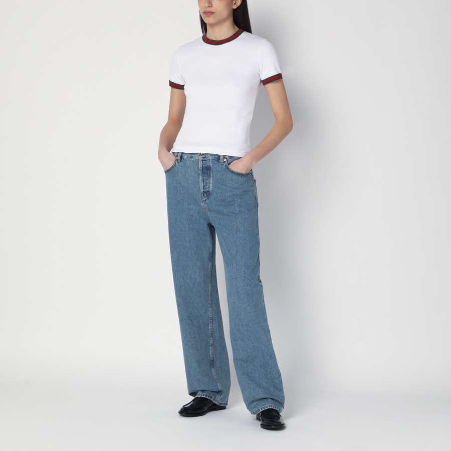 ボトムスその他 GUCCI Light blue wide-leg jeans Wide-leg jeans in blue - Gucci | Mytheresa