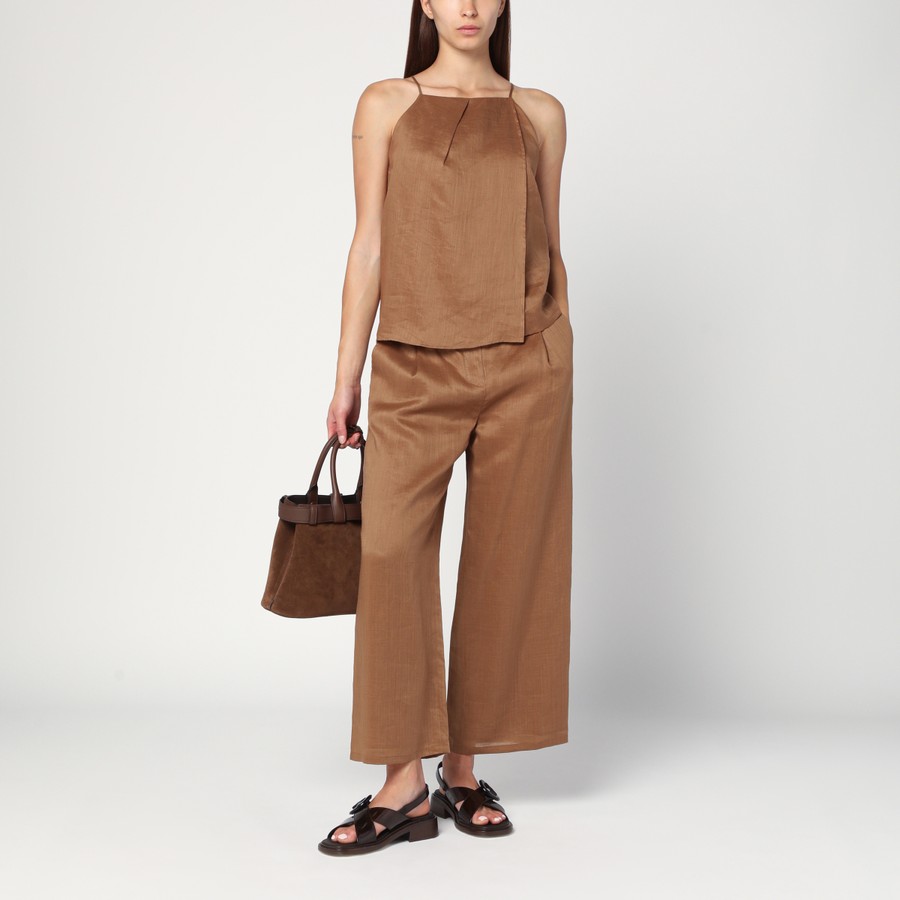 パンツ MAX MARA STUDIO TROUSERS IN RAMIE GAUZE TOBACCO COLOR Max Mara Studio Trousers in ramie gauze tobacco color