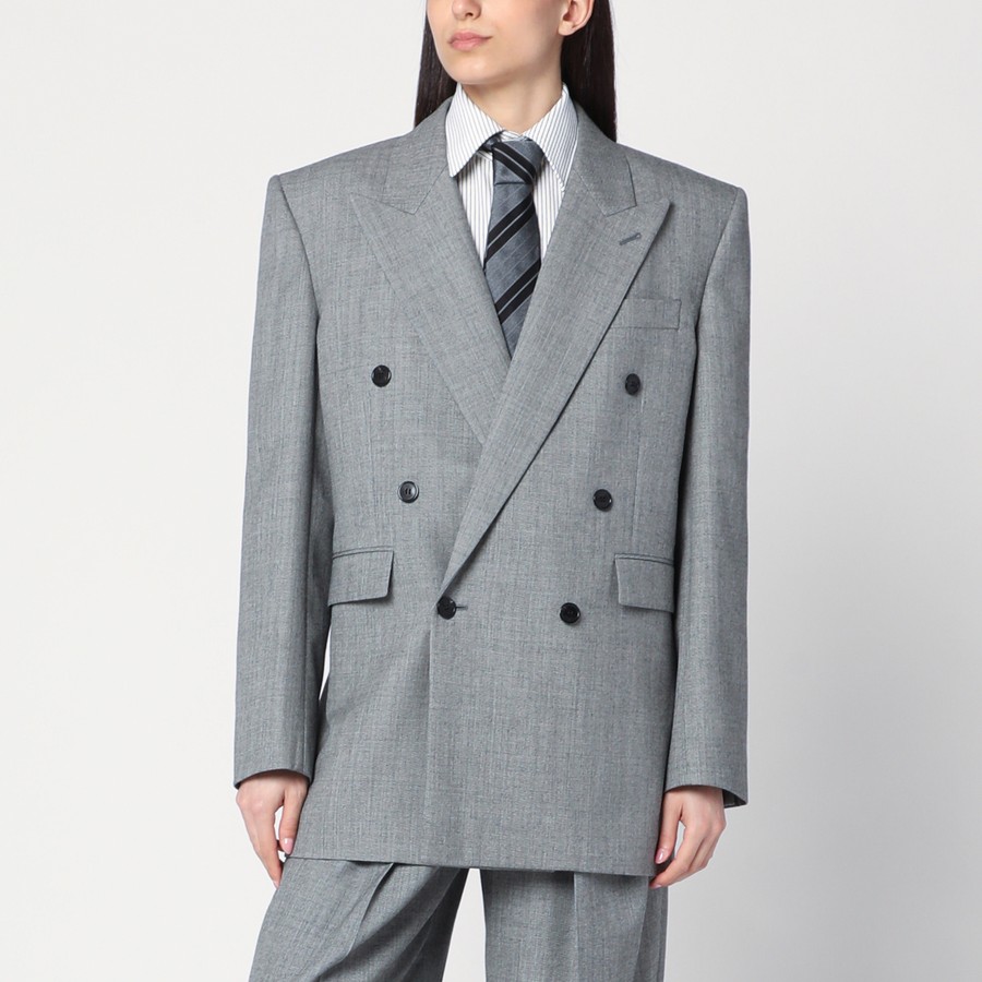 Saint Laurent Light grey double-breasted jacket in wool