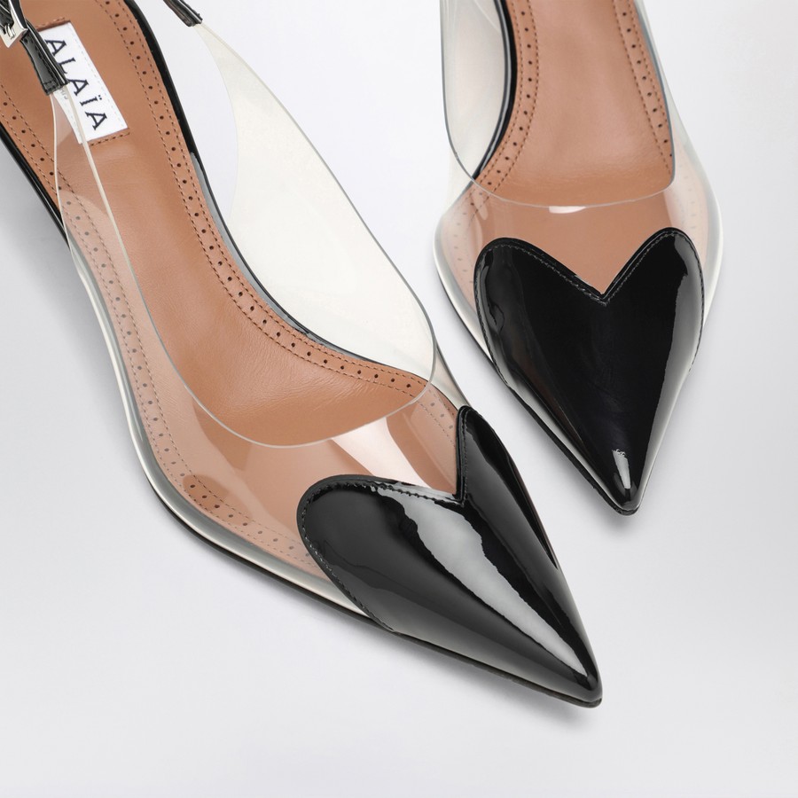 パンプス ALAIA LE COEUR BLACK PATENT LEATHER HIGH SLINGBACK ALAÏA Le Cœur patent-leather and PVC slingback pumps | NET-A
