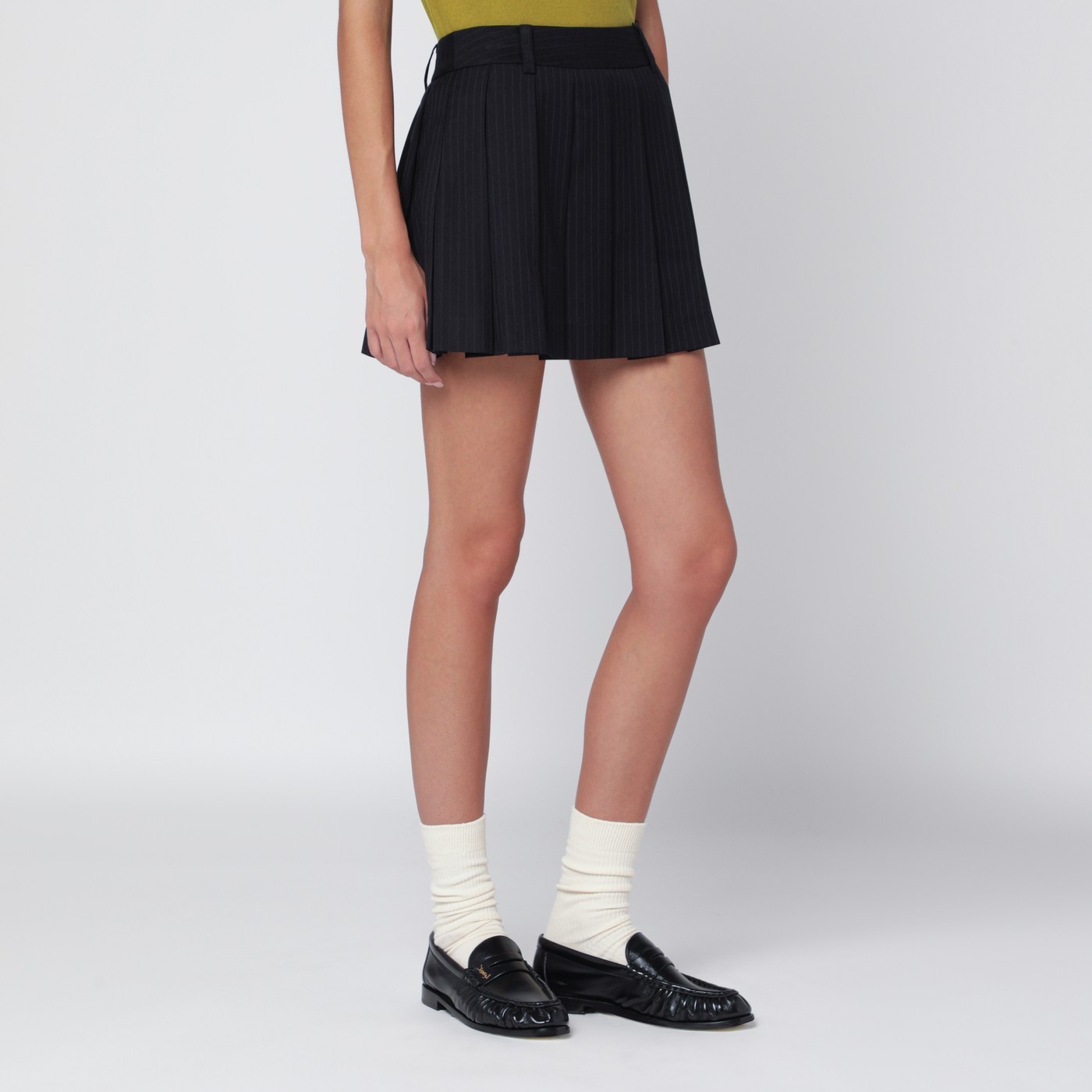 Dunst Navy blue striped pleated mini skirt TheDoubleF