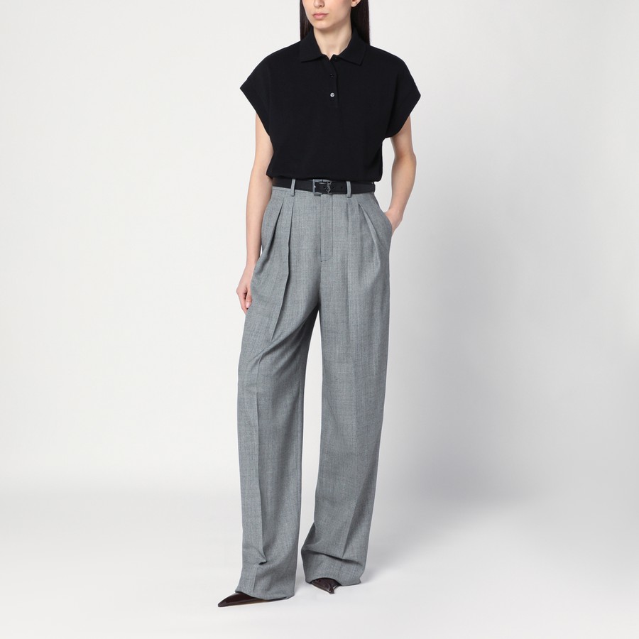 Saint Laurent Black Cassandre polo in piqué cotton | TheDoubleF
