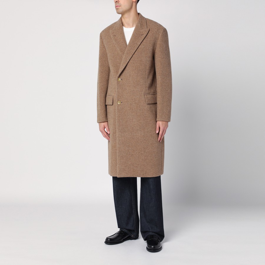 Auralee Beige double-breasted wool coat | TheDoubleF