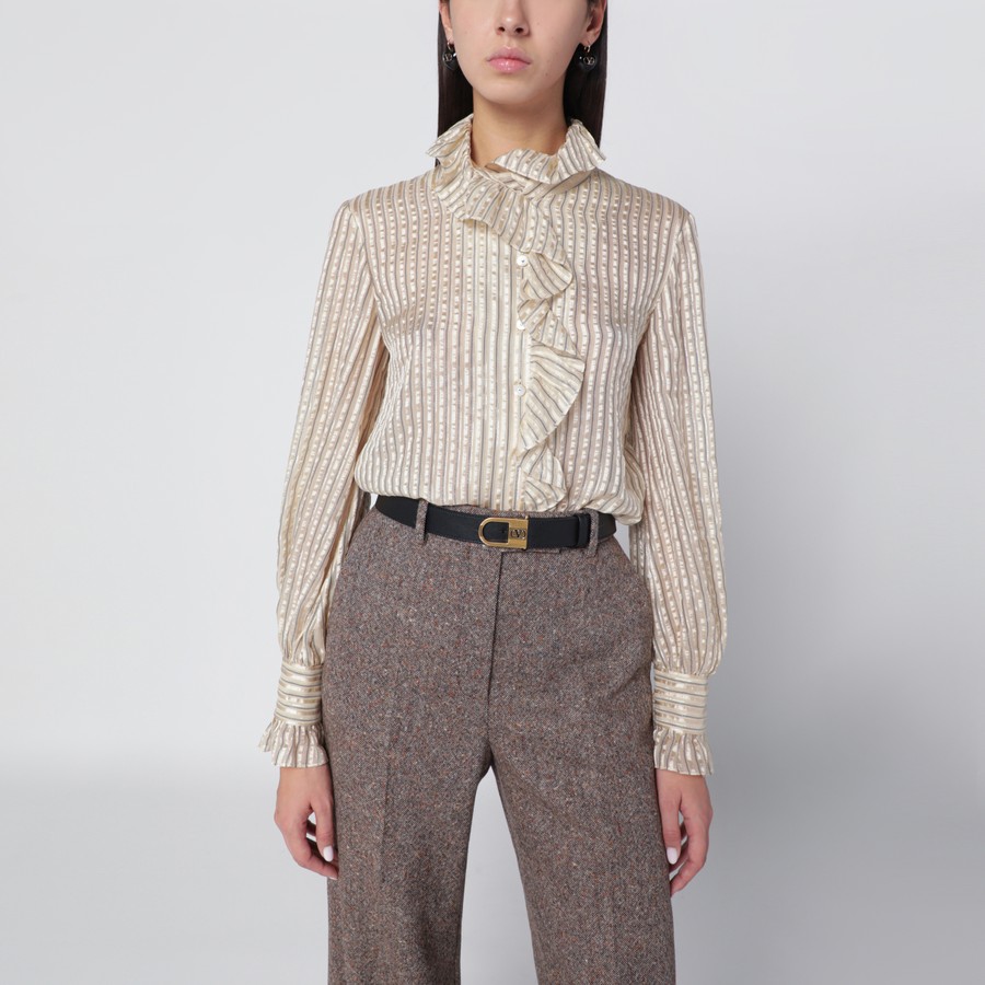 Valentino Hellbeige Seidenmischbluse mit Rüschen TheDoubleF