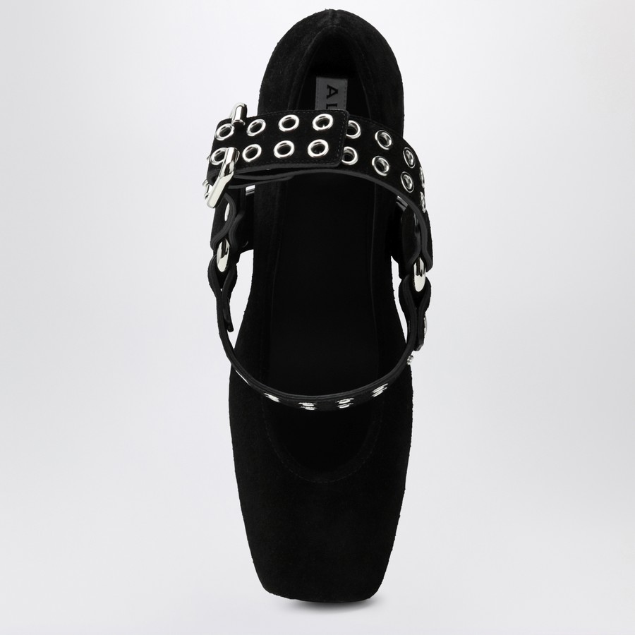 Alaïa Black suede flat ballerina biker | TheDoubleF Alaïa Black suede flat ballerina biker | TheDoubleF