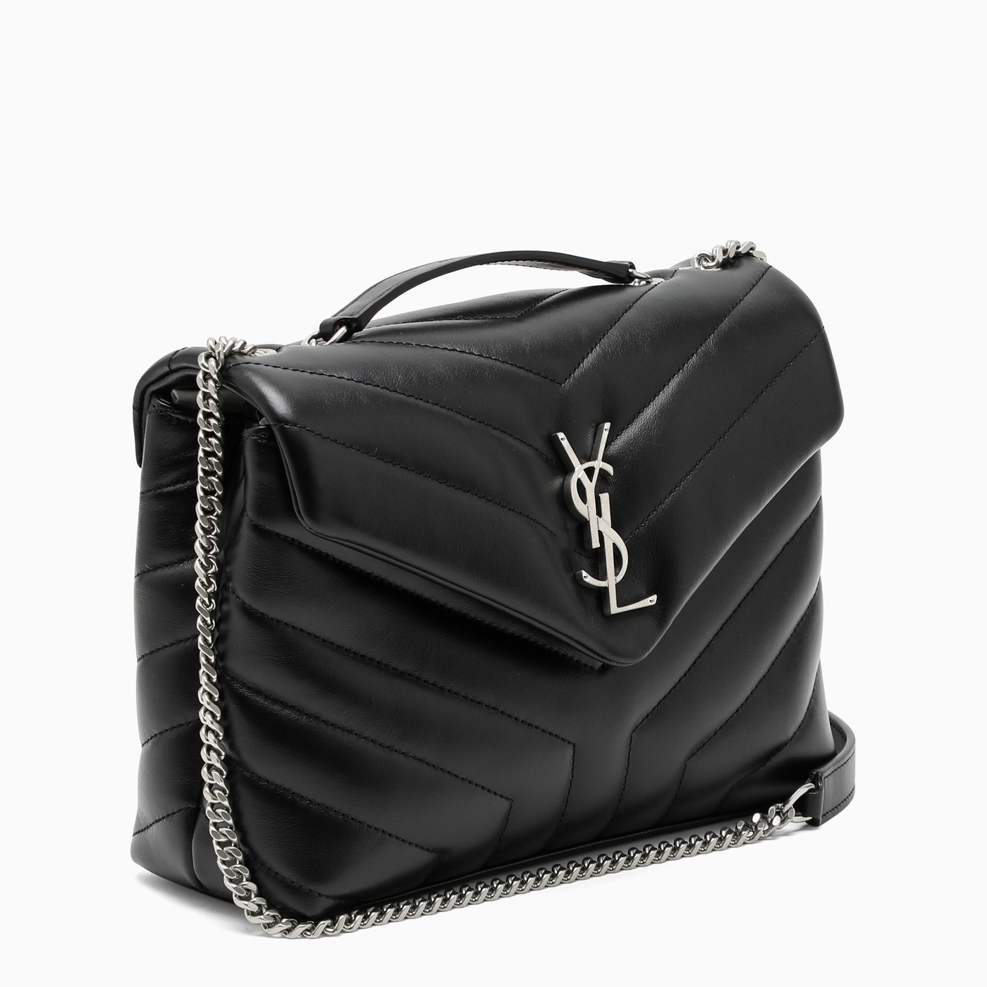 Saint Laurent Black/silver small YSL Loulou bag TheDoubleF