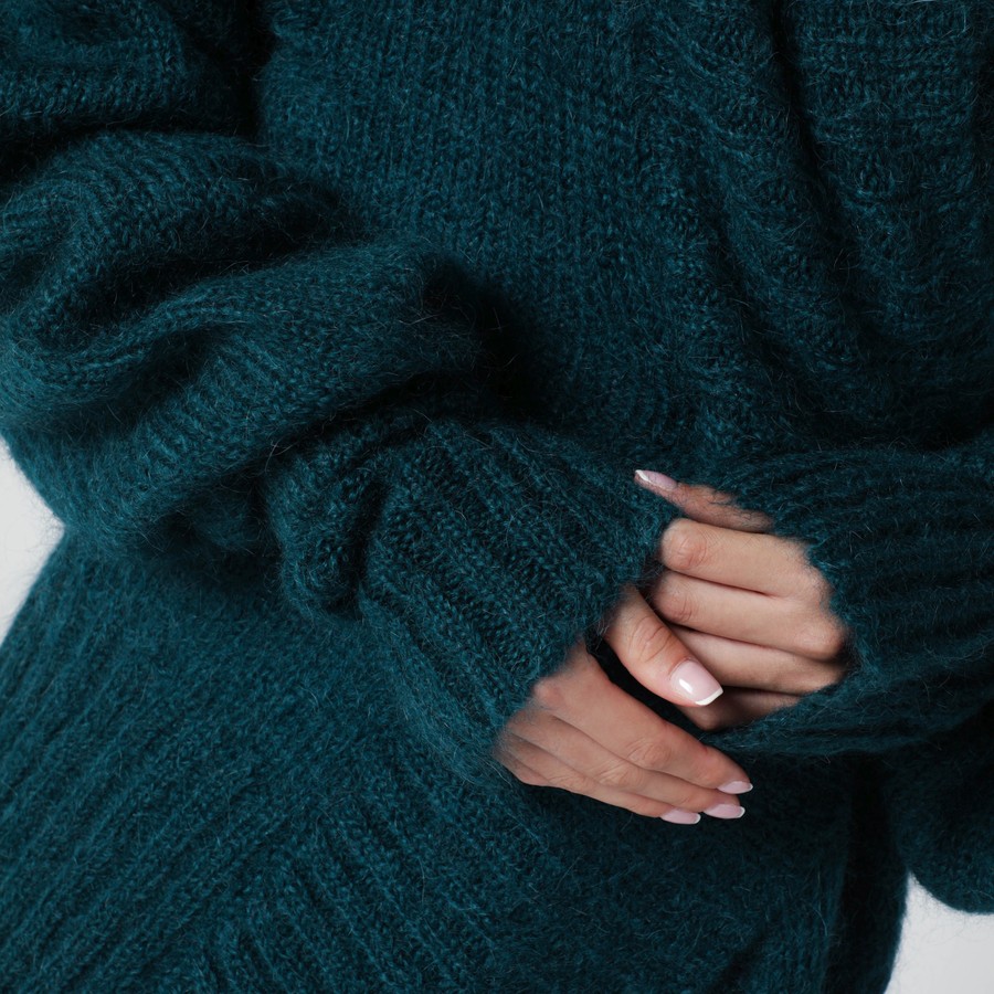 Dries Van Noten Oversized petroleum green mohair-blend