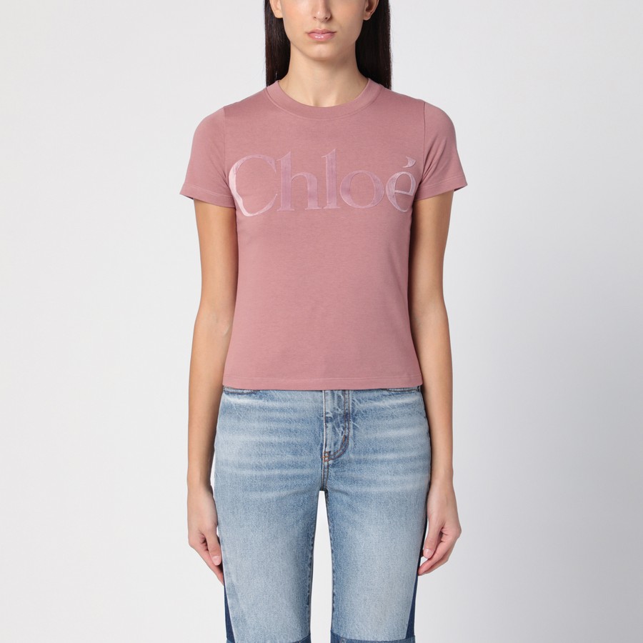 Tシャツ・カットソー CHLOE Women Tops CH24WJH03184 PINK Chloé Pink cotton jersey T-shirt | TheDoubleF