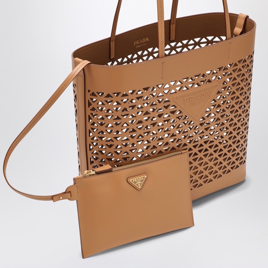 VIP.PRADA Laser-Cut Leather Large Shopping Bag 関送込 Prada Large brown perforated leather shopping bag | TheDoubleF