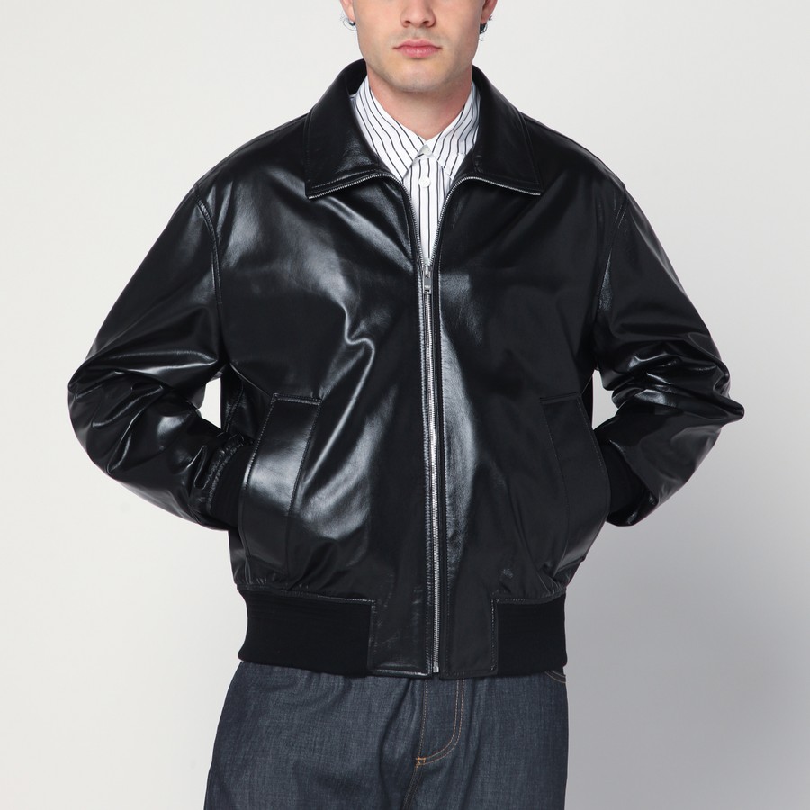 Bottega Veneta Black leather zip-up bomber | TheDoubleF