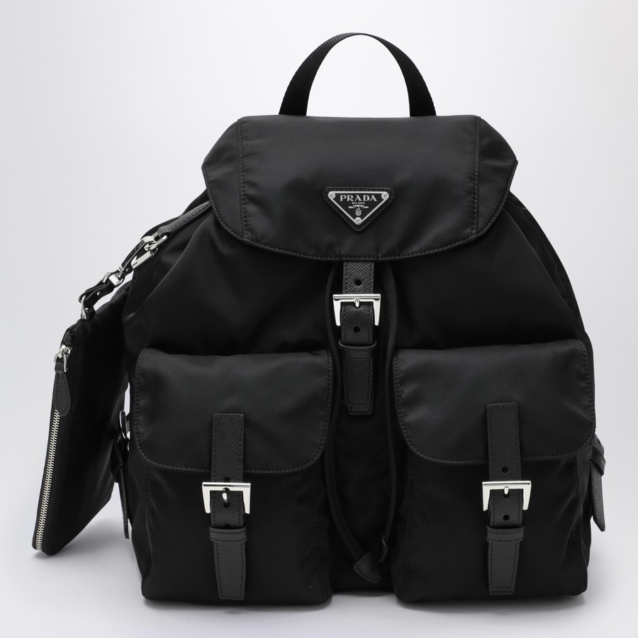 Prada Black Re-Nylon and Saffiano backpack with pouch TheDoubleF