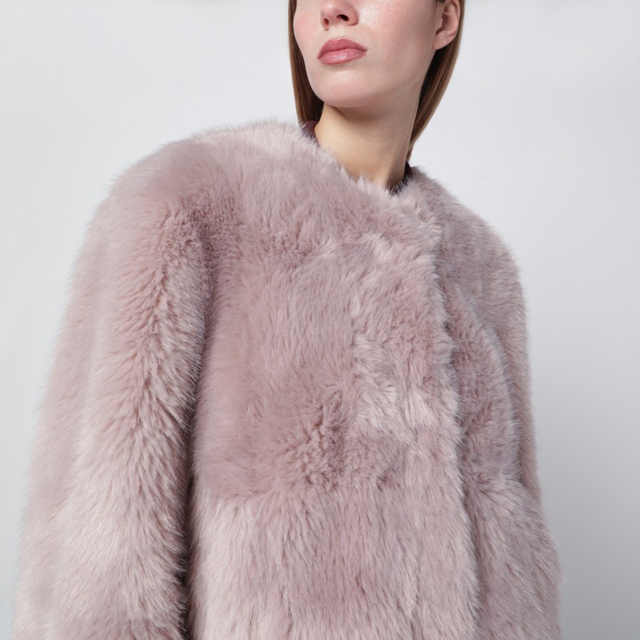 STAND STUDIO Pink short crewneck faux-fur jacket | TheDoubleF