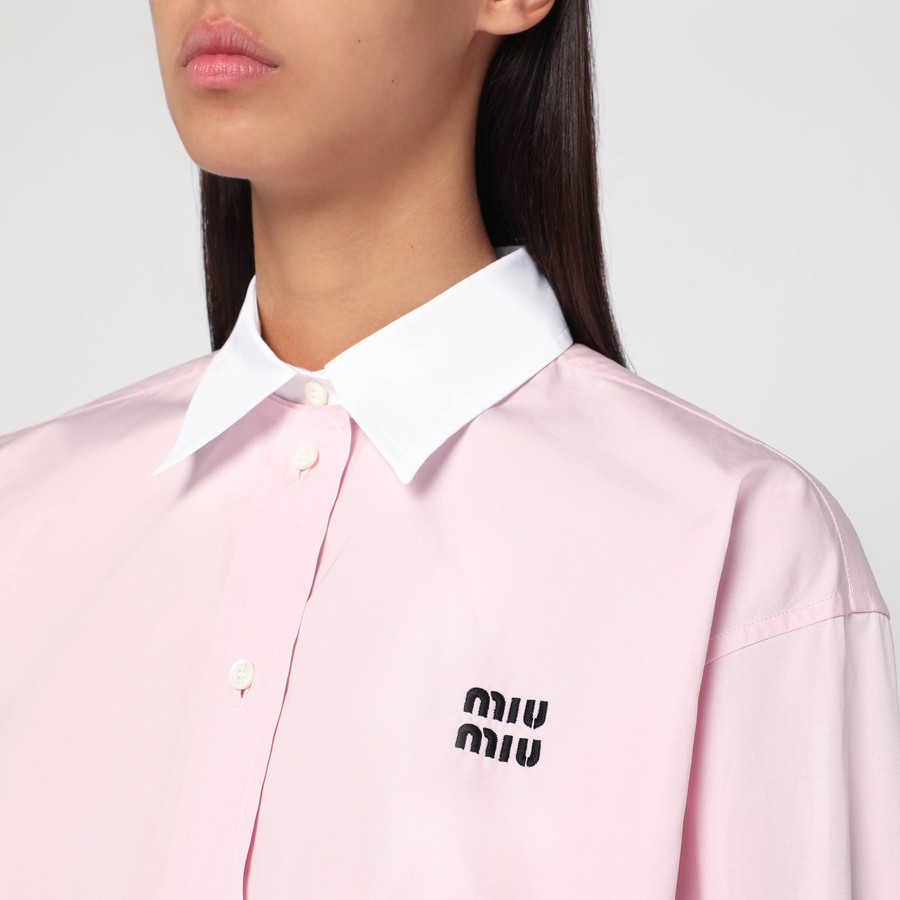 Tシャツ・カットソー MiuMiu FW25 Pink poplin shirt (MK1971SOOO10RG F0028) MiuMiu FW25 Pink poplin shirt (MK1971SOOO10RG F0028) (MiuMiu