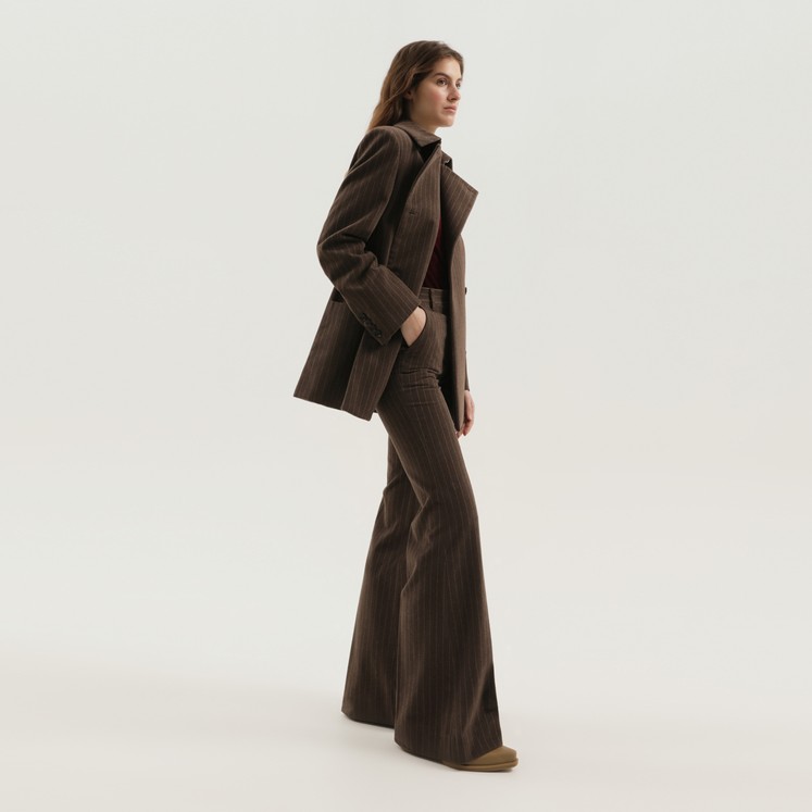 パンツ CHLOE BROWN FLARED CHECKERED WOOL TROUSERS Chloé Brown flared checkered wool trousers | TheDoubleF