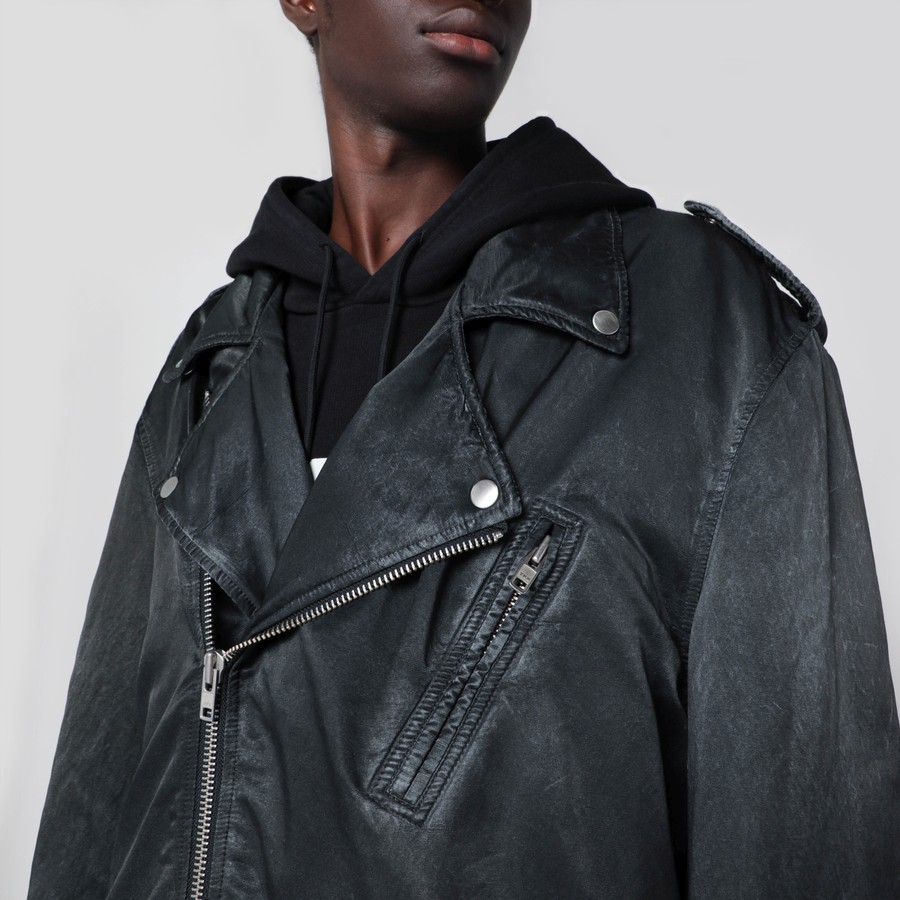 MM6 Maison Margiela Black washed-effect biker jacket