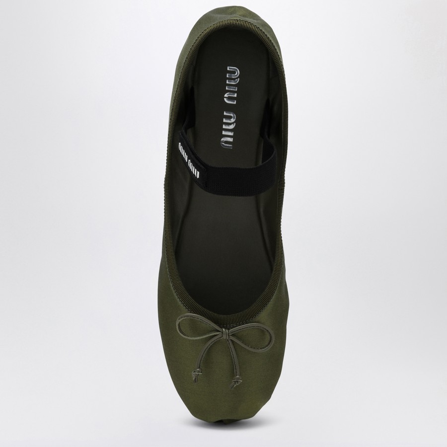 Miu Miu Olive green silk satin ballerina | TheDoubleF