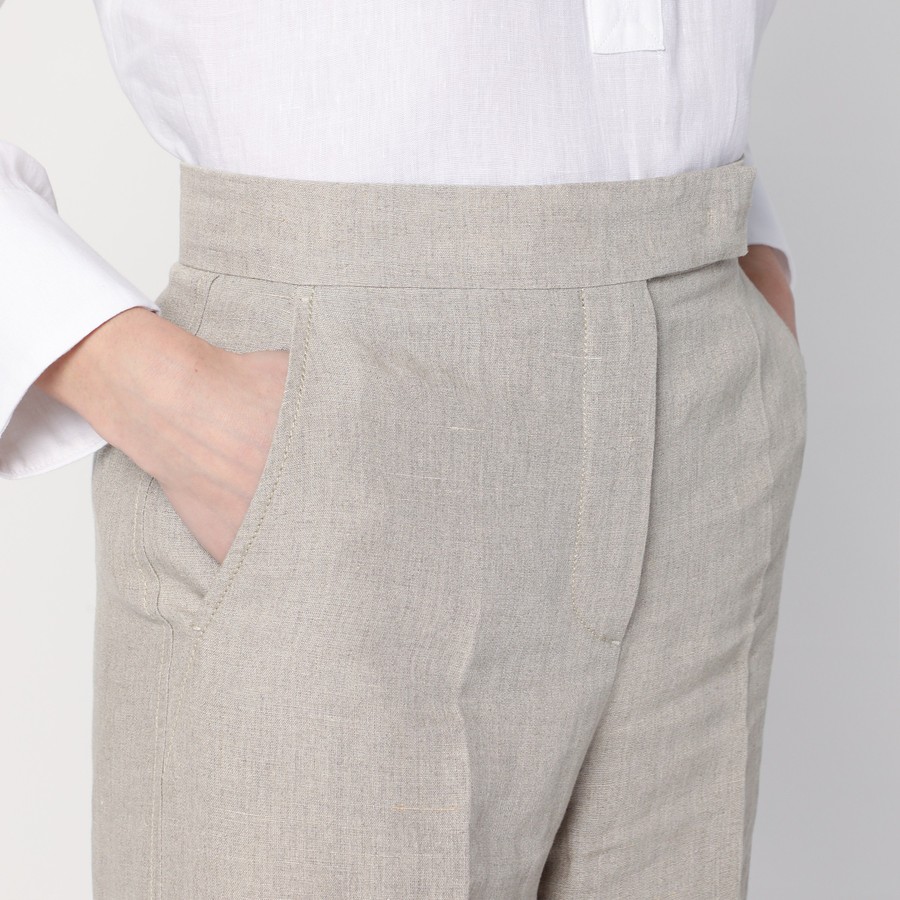 ボトムスその他 Max Mara Wide beige trousers in linen canvas Linen canvas trousers, beige | 