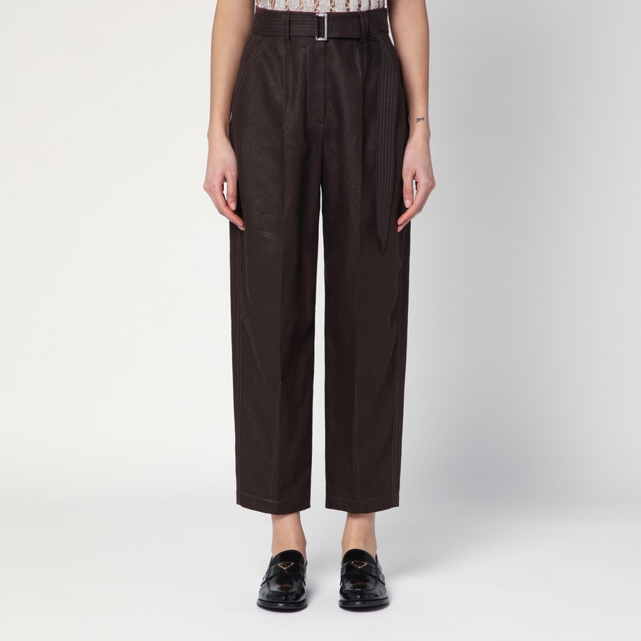 パンツ BRUNELLO CUCINELLI LINEN TROUSERS WITH BROWN BELT Brunello Cucinelli Linen trousers with brown belt | TheDoubleF