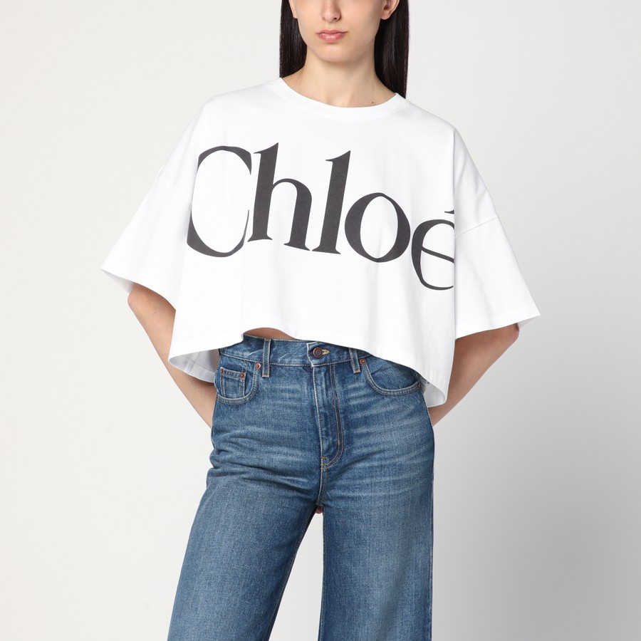 Tシャツ・カットソー Chloe White Boxy T-Shirt With Logo Print Chloé White boxy T-shirt with logo print | TheDoubleF
