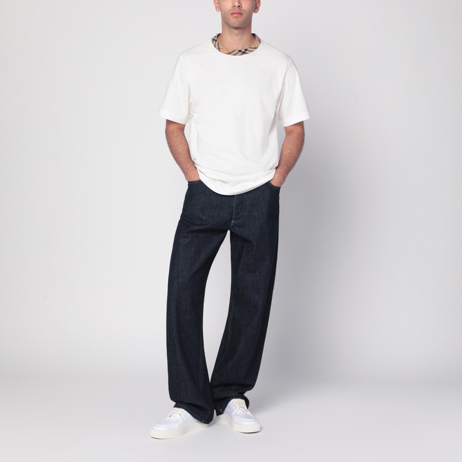Tシャツ・カットソー BURBERRY WHITE COTTON T-SHIRT WITH CHECK FINISHES Burberry White cotton T-shirt with Check finishes | TheDoubleF