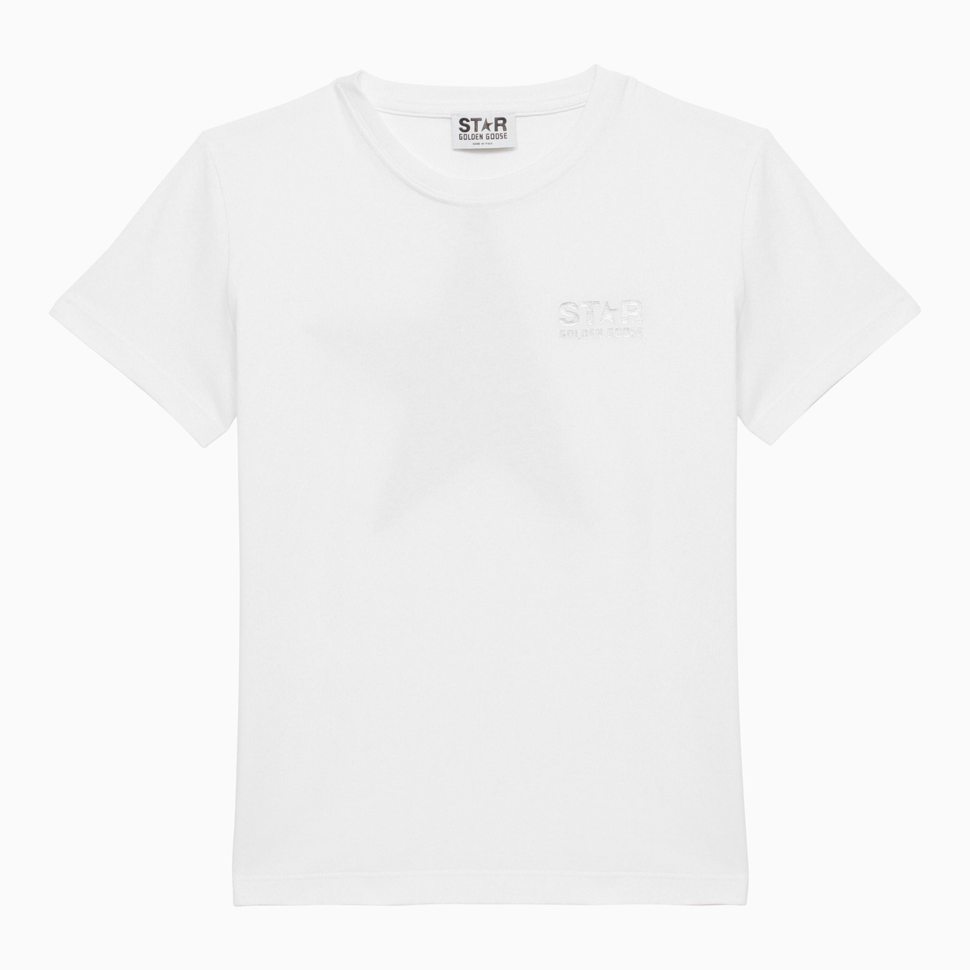 Golden Goose White cotton T-shirt with silver logo | TheDoubleF