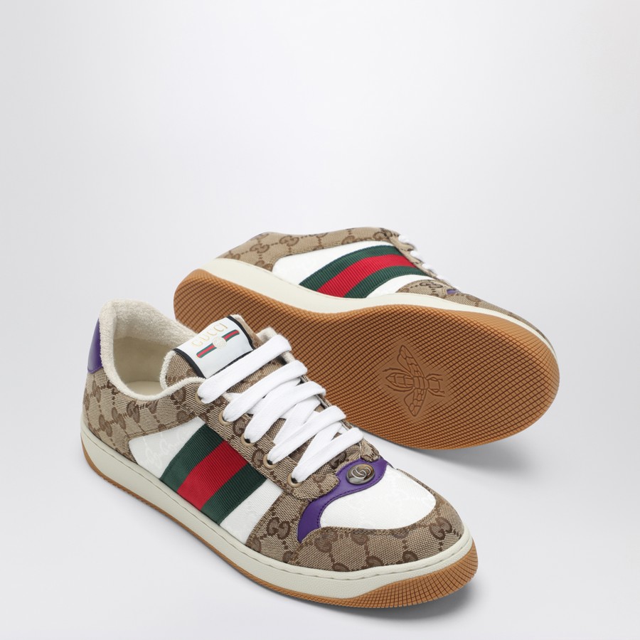 スニーカー GUCCI SCREENER TRAINER IN GG FABRIC AND PURPLE LEATHER GUCCI Screener trainer in GG fabric and purple leather