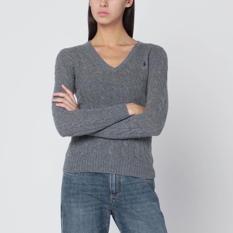 Polo Ralph Lauren Grey cable-knit sweater in wool and cashmere