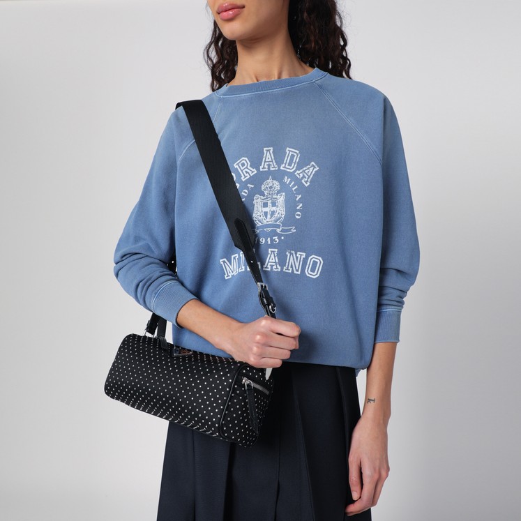 ショルダーバッグ・ポシェット PRADA BUCKET BAG (1BE085VSBB2HIE F0002) Black Prada Buckle leather bucket bag with studded belt | PRADA