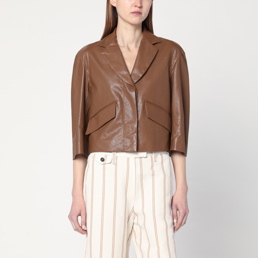 ジャケット BRUNELLO CUCINELLI Women Jackets M0PCL208X C7495 Brown Brunello Cucinelli Brown cropped leather jacket | TheDoubleF