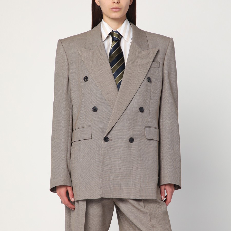 アウターその他 Saint Laurent JACKET (821942Y1I25) Saint Laurent Taupe beige double-breasted wool jacket