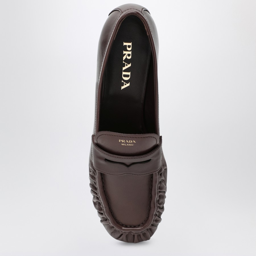 Prada Brown ruched loafers with logo | TheDoubleF
