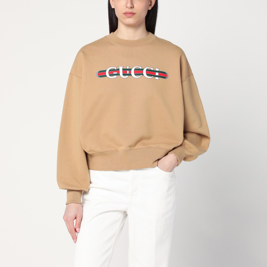 Tシャツ・カットソー GUCCI Women Tops 789582XJG60 Beige Gucci Beige Sequin Vintage Logo T-Shirt Gucci