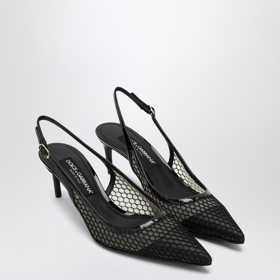 サンダル・ミュール Dolce&Gabbana Black Mesh Slingback Patent leather and mesh slingbacks in Black for Women