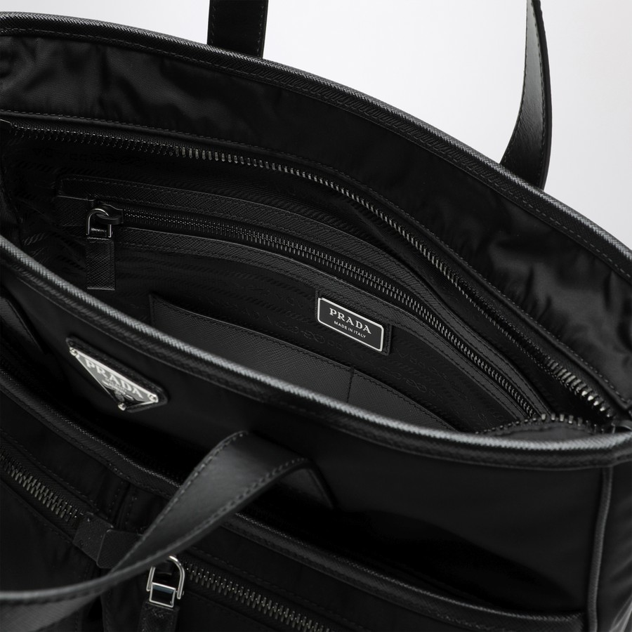 Prada Black Re-Nylon and Saffiano shopping bag | TheDoubleF