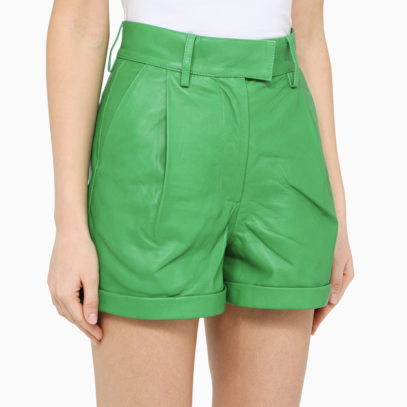 REMAIN Birger Christensen Green leather shorts TheDoubleF