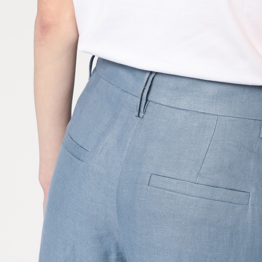 【関税&送料込】Brunello Cucinelli Avio-Coloured Linen Blend Brunello Cucinelli Wide avio-colored trousers in linen blend