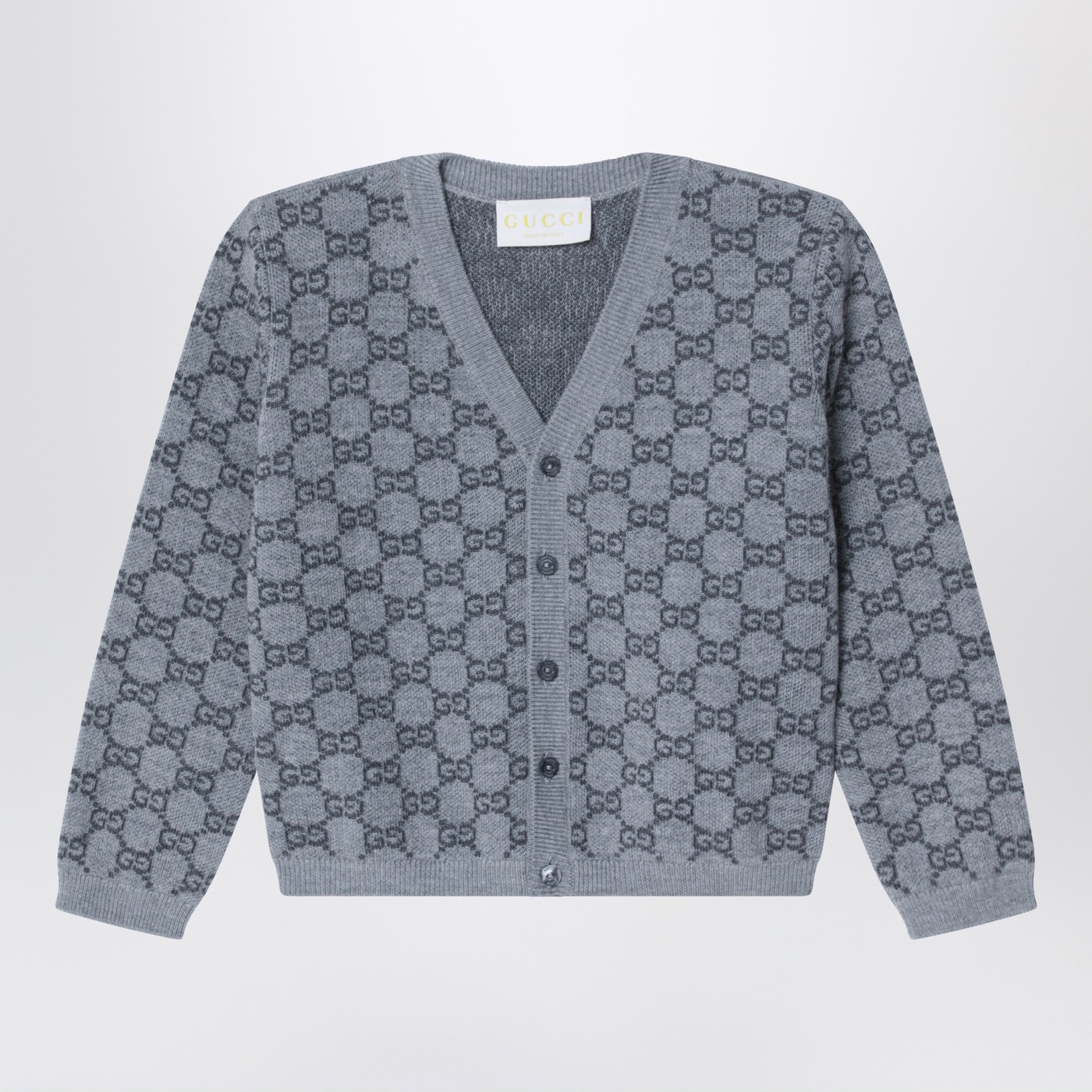 GUCCI Cardigan in grey wool with GG jacquard | TheDoubleF