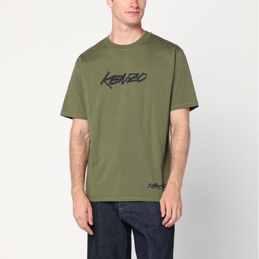 KENZO T-shirt color kaki in cotone con logo TheDoubleF