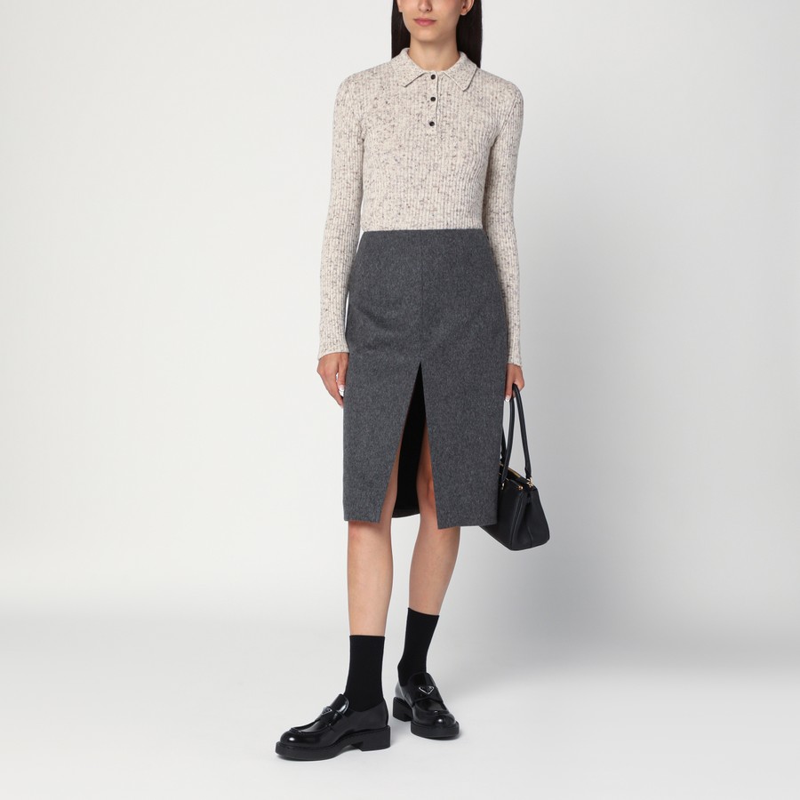 スカート PRADA FW25 Dark grey wool skirt (P107ZSOOOC2O F0480) Prada Slate grey skirt in wool | TheDoubleF
